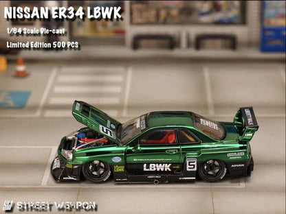 (Preorder) Street Weapon 1:64 Nissan LBWK ER34 Special Edition - Chrome Green