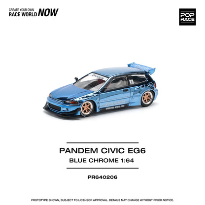 Pop Race 1:64 Pandem Civic EG6 - Blue Chrome (Preorder)