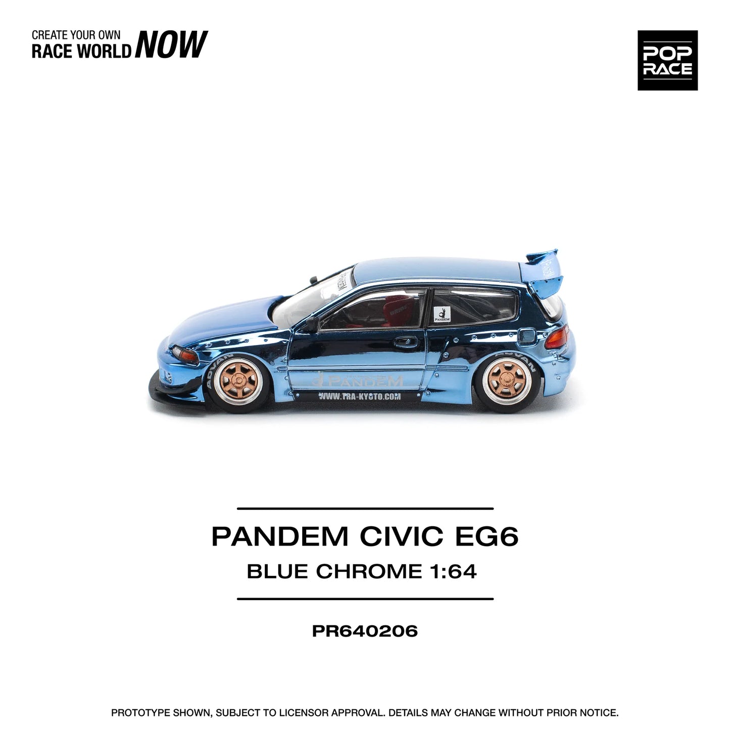 Pop Race 1:64 Pandem Civic EG6 - Blue Chrome (Preorder)