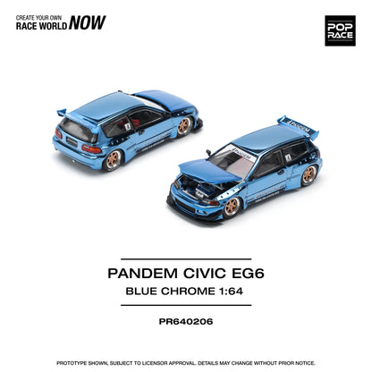 Pop Race 1:64 Pandem Civic EG6 - Blue Chrome (Preorder)