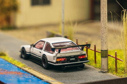 (Preorder) Tarmac Works 1:64 Toyota Sprinter Trueno AE86 Widebody by Jon Sibal with Trading Card – White