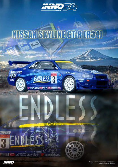 Inno64 1:64 Nissan Skyline GT-R (R34) #3 "Endless Advan" Super Taikyu Series 2002 Winner (Preorder)