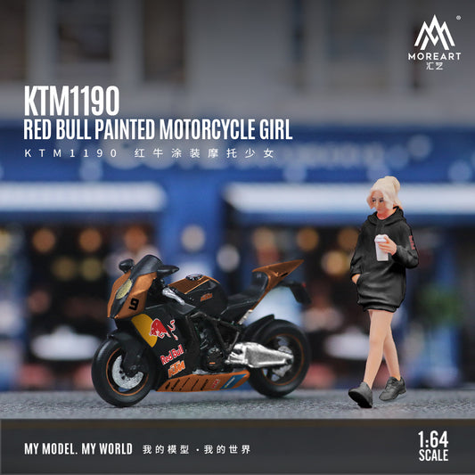 MoreArt 1:64 Red Bull Painted Motorcycle Girl (Preorder)