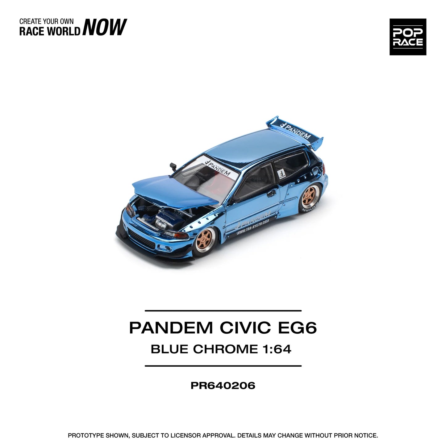 Pop Race 1:64 Pandem Civic EG6 - Blue Chrome (Preorder)