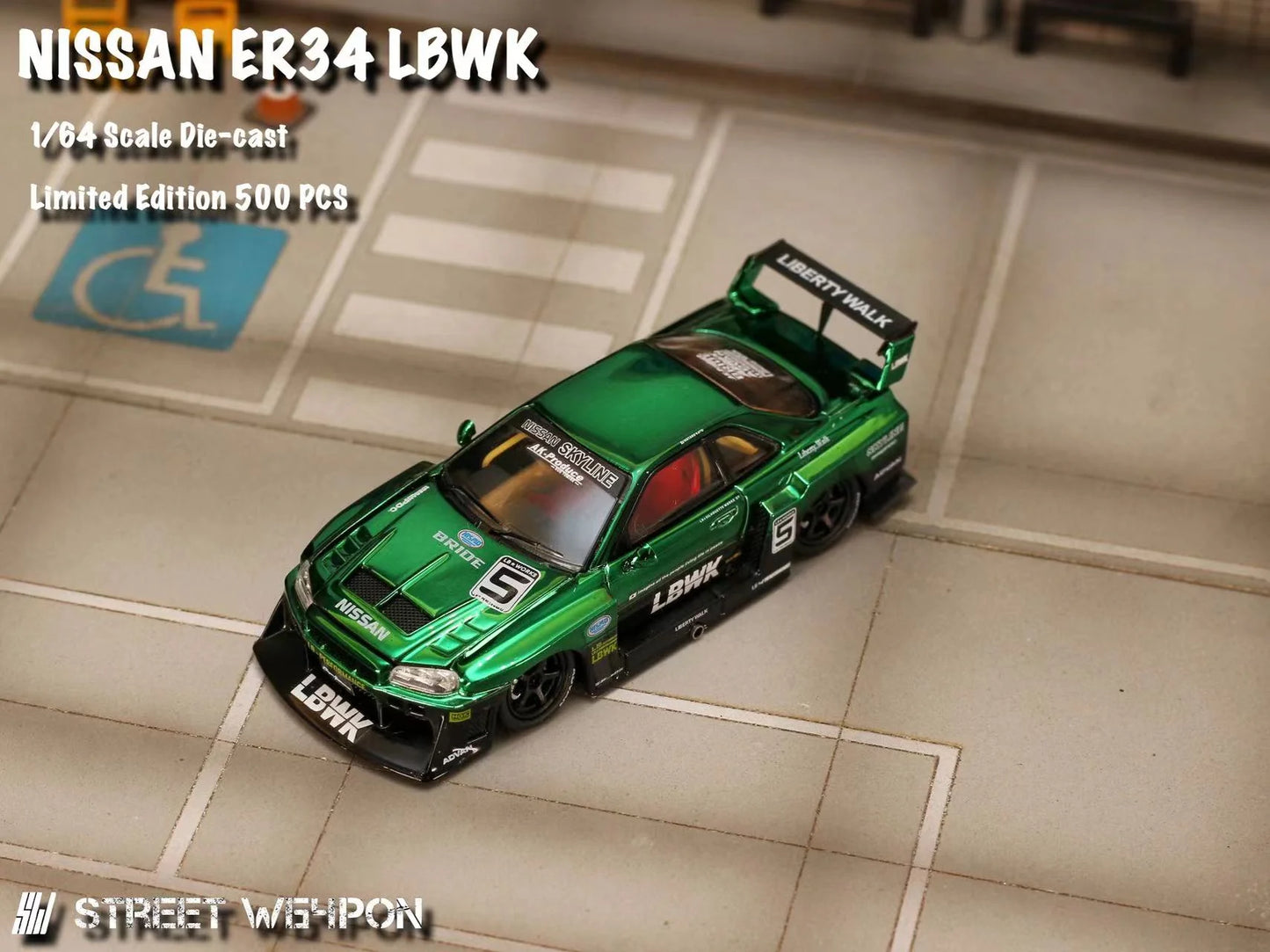 (Preorder) Street Weapon 1:64 Nissan LBWK ER34 Special Edition - Chrome Green