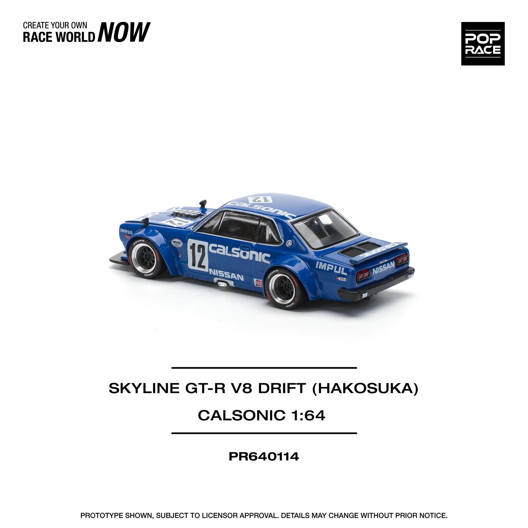 Pop Race 1:64 Nissan Skyline GT-R V8 Drift (Hakosuka) Calsonic PR64011 ...