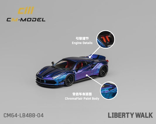 CM Model 1:64 LBWK Liberty Walk 488 Widebody – Magic Purple – Limited Edition (Preorder)