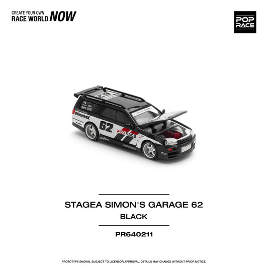 (Preorder) Pop Race 1:64 Nissan Stagea Simon's Garage #62 - Black