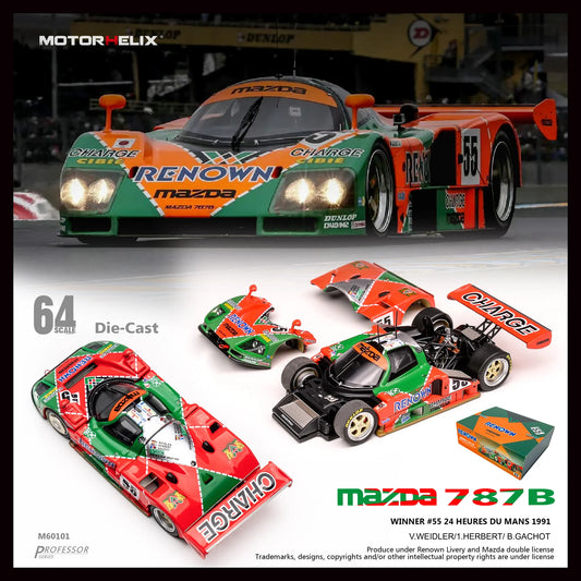 (Preorder) Motorhelix 1:64 Mazda 787B #55 Winner Car