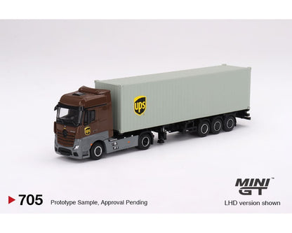 (Preorder) Mini GT 1:64 Mercedes-Benz Actros with 40 Ft Dry Container – UPS Europe