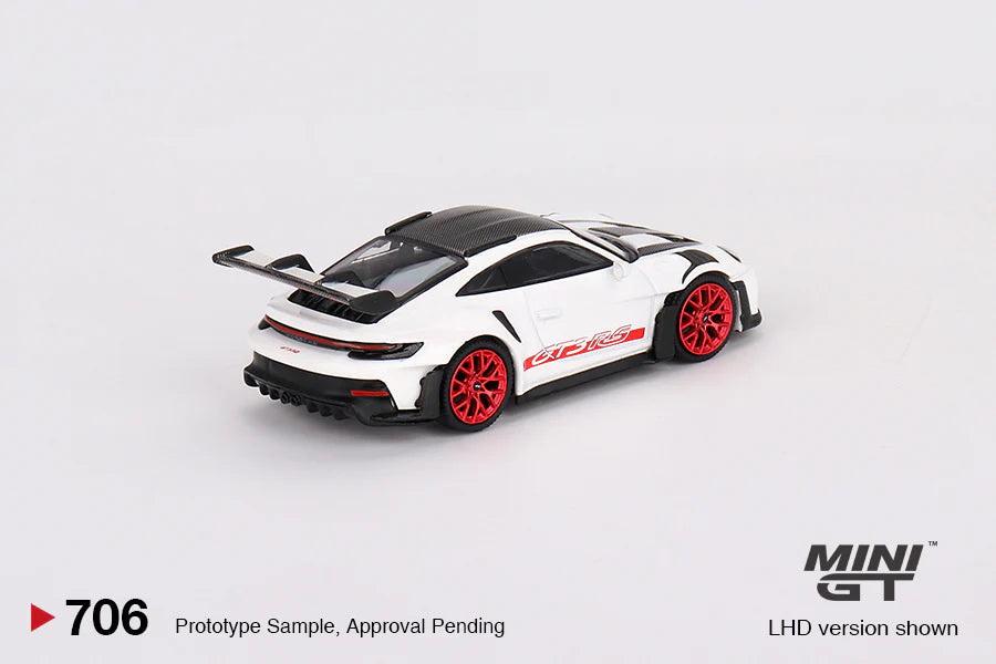 Mini GT 1:64 Porsche 911 (992) GT3 RS Weissach Package – White with Pyro Red (Preorder)