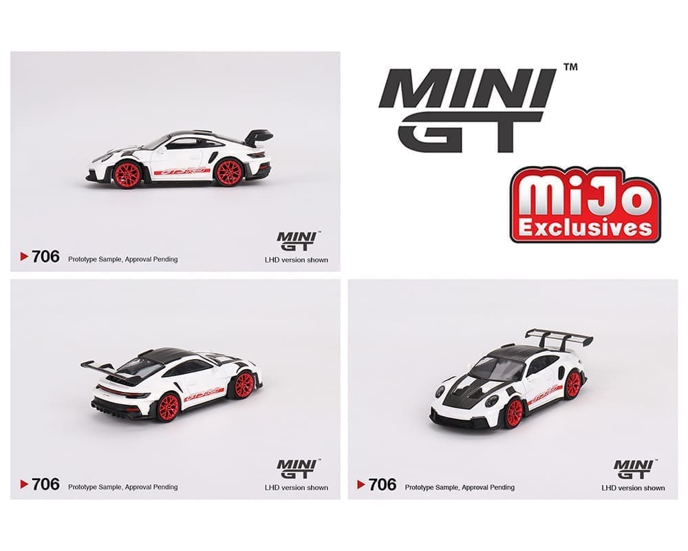 Mini GT 1:64 Porsche 911 (992) GT3 RS Weissach Package – White with Pyro Red (Preorder)