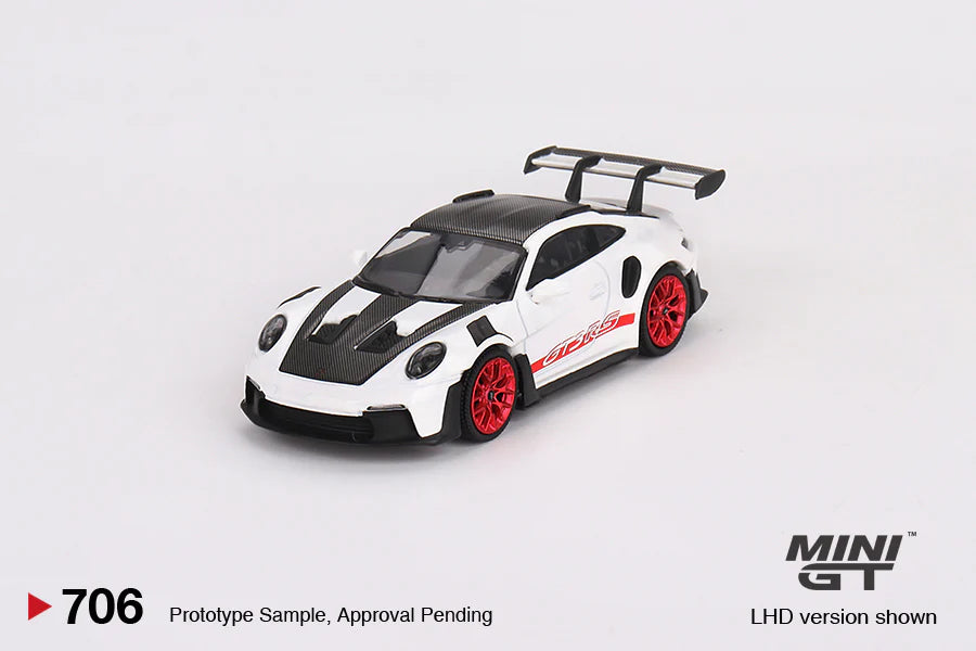 Mini GT 1:64 Porsche 911 (992) GT3 RS Weissach Package – White with Pyro Red (Preorder)