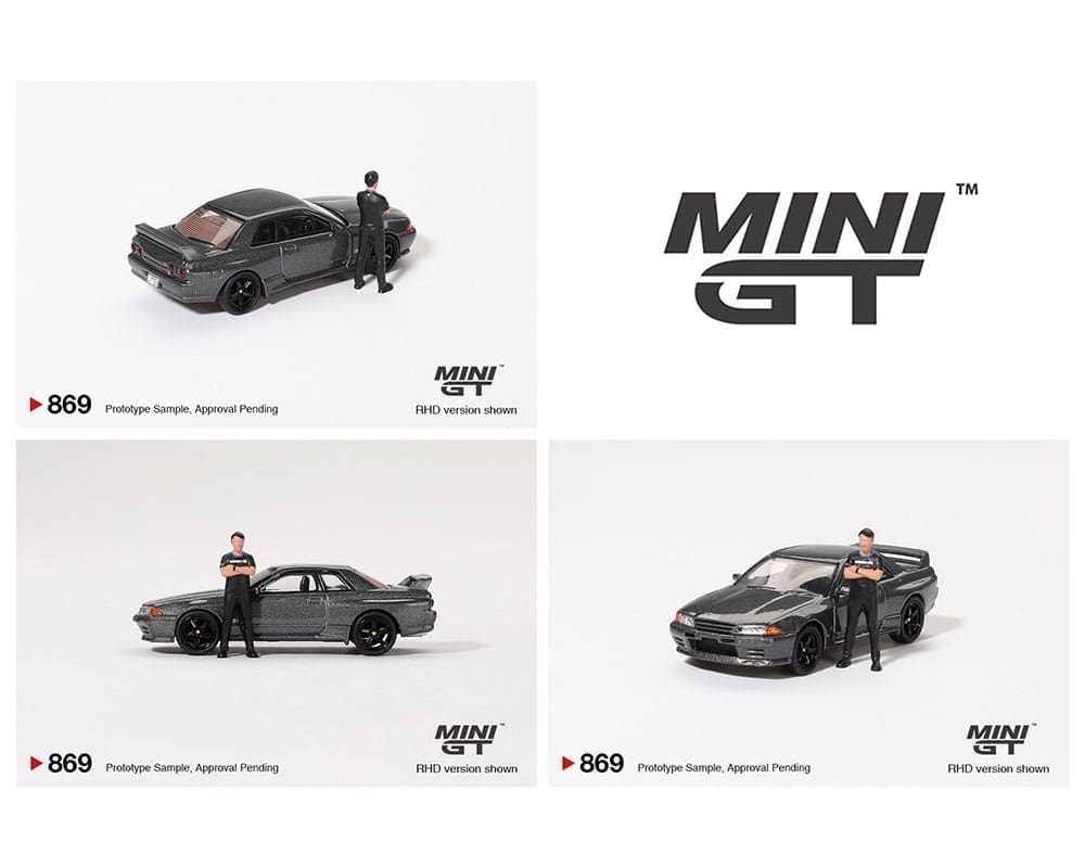 (Preorder) Mini GT 1:64 Nissan Skyline GT-R (R32) Nismo Gunmetal W/ Matsuda Figure – Tsugio Matsuda Collection