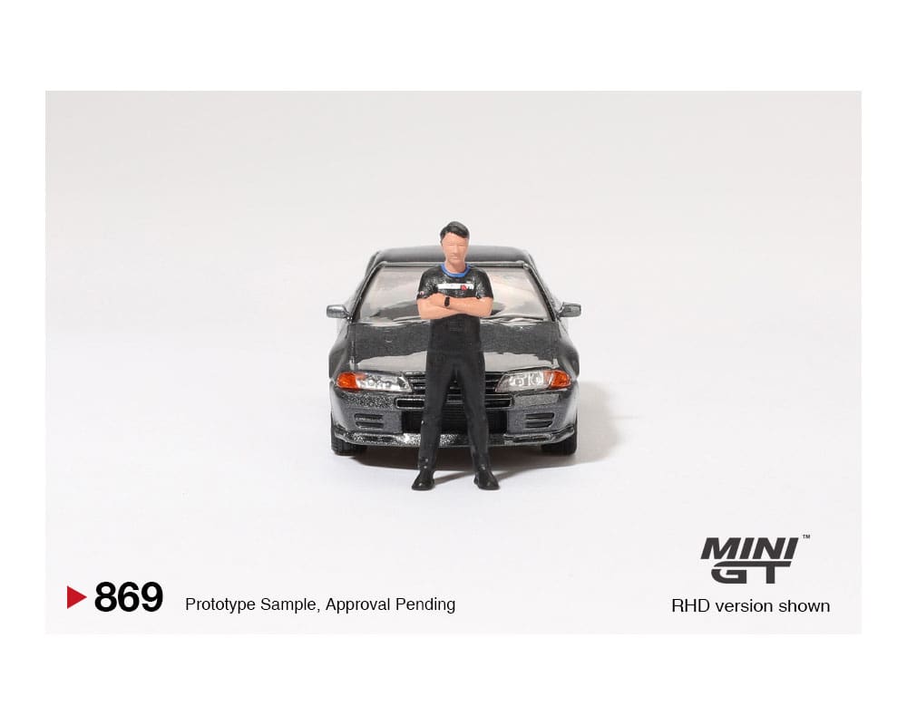 (Preorder) Mini GT 1:64 Nissan Skyline GT-R (R32) Nismo Gunmetal W/ Matsuda Figure – Tsugio Matsuda Collection