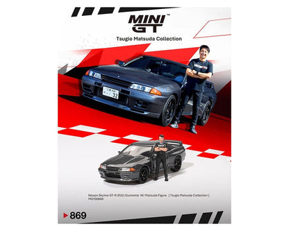 (Preorder) Mini GT 1:64 Nissan Skyline GT-R (R32) Nismo Gunmetal W/ Matsuda Figure – Tsugio Matsuda Collection