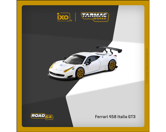 (Preorder) Tarmac Works 1:64 Ferrari 458 Italia GT3 – White – IXO Models Collab – Road64