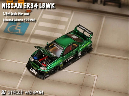 (Preorder) Street Weapon 1:64 Nissan LBWK ER34 Special Edition - Chrome Green