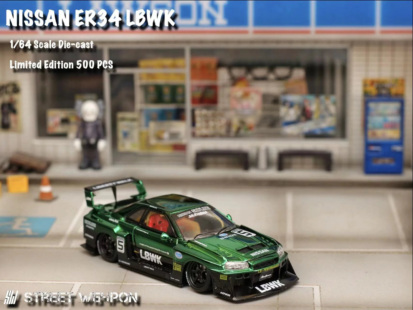 (Preorder) Street Weapon 1:64 Nissan LBWK ER34 Special Edition - Chrome Green